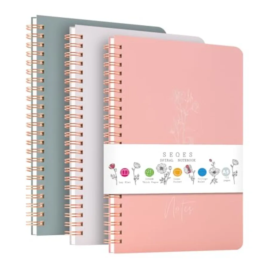 Spiral Notebook 3 Pack - 100GSM Smooth No-Bleed Paper, 120 Pages A5 8.26x5.7 Inch, 7mm Ruled Pages, Inner Pocket Journal Writin
Spiral Notebook 3 Pack - 100GSM Smooth No-Bleed Paper, 120 Pages A5 8.26x5.7 Inch, 7mm Ruled Pages, Inner Pocket Journal Writin