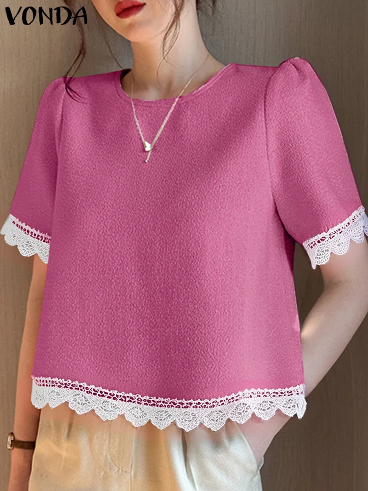 VONDA Vintage Lace Pactchwork Women Tops Solid Color Blouse Casual O Neck Tunic Lady 2025 Female Short Sleeve OL Blusas Oversize
VONDA Vintage Lace Pactchwork Women Tops Solid Color Blouse Casual O Neck Tunic Lady 2025 Female Short Sleeve OL Blusas Oversize