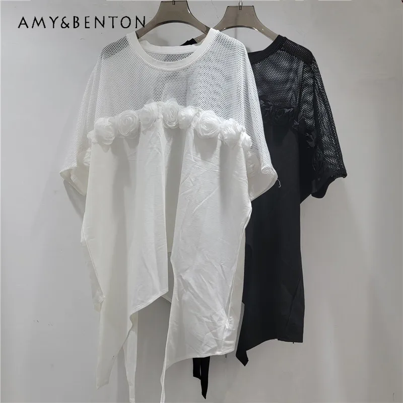 Heavy Craft Design Short Sleeved Top T-shirt Women's New Korean Style Loose Three-Dimensional Flower Patchwork Irregular Tshirts
Heavy Craft Design Short Sleeved Top T-shirt Women's New Korean Style Loose Three-Dimensional Flower Patchwork Irregular Tshirts