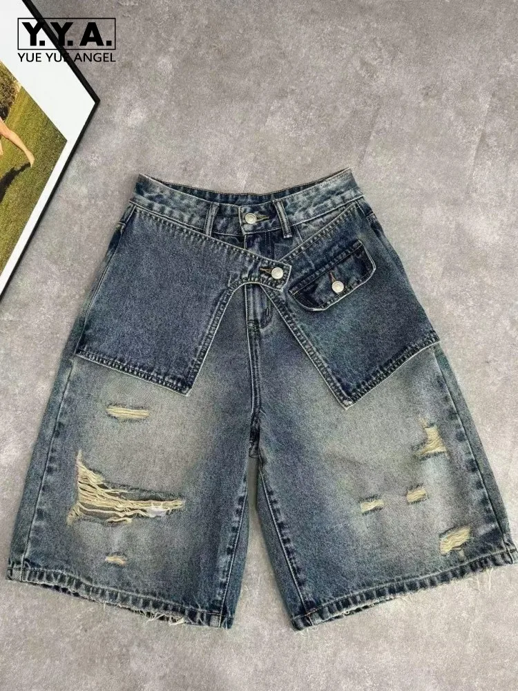 Summer Women Denim Shorts High Waist Casual Loose Fit Personality Fake Two Piece Jeans Vintage Ripped Knee Length Trousers 4XL
Summer Women Denim Shorts High Waist Casual Loose Fit Personality Fake Two Piece Jeans Vintage Ripped Knee Length Trousers 4XL