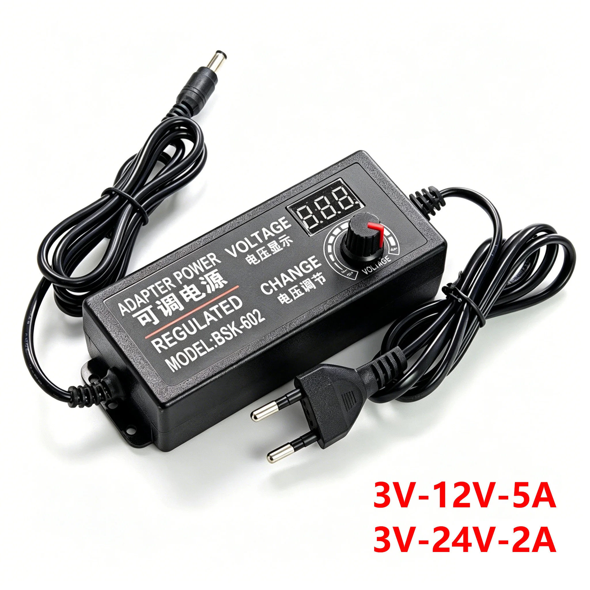 Adjustable Adapter 3V to12V 5A or 3V to 24V 2A Power Supply Display Screen Regulated Knob DC 5.5*2.5mm Input US EU 100-240VAC
Adjustable Adapter 3V to12V 5A or 3V to 24V 2A Power Supply Display Screen Regulated Knob DC 5.5*2.5mm Input US EU 100-240VAC