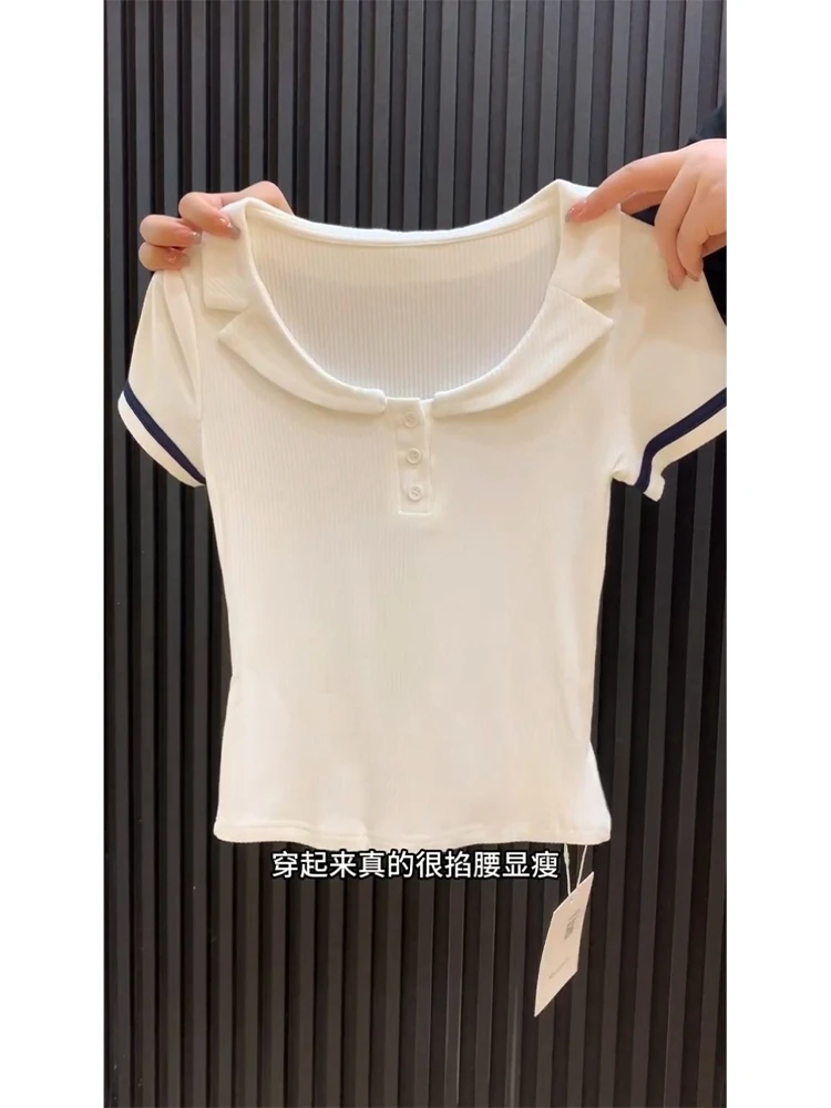 Pure Sexy Preppy Style Polo-neck T-shirt Women's Summer Short-sleeved Slim Top Fashion Female Clothes
Pure Sexy Preppy Style Polo-neck T-shirt Women's Summer Short-sleeved Slim Top Fashion Female Clothes