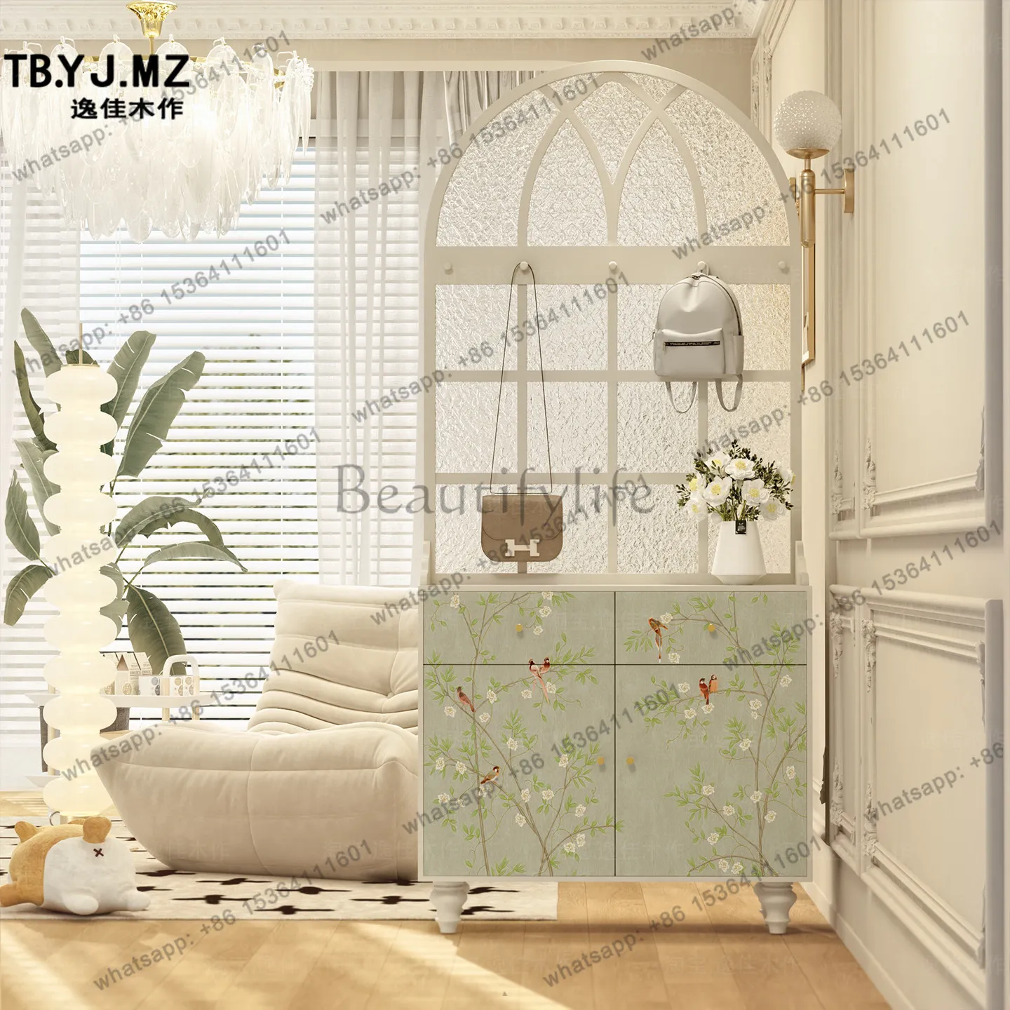 Modern fresh flower and bird screen partition entrance cabinet integrated storage cabinet
Modern fresh flower and bird screen partition entrance cabinet integrated storage cabinet
