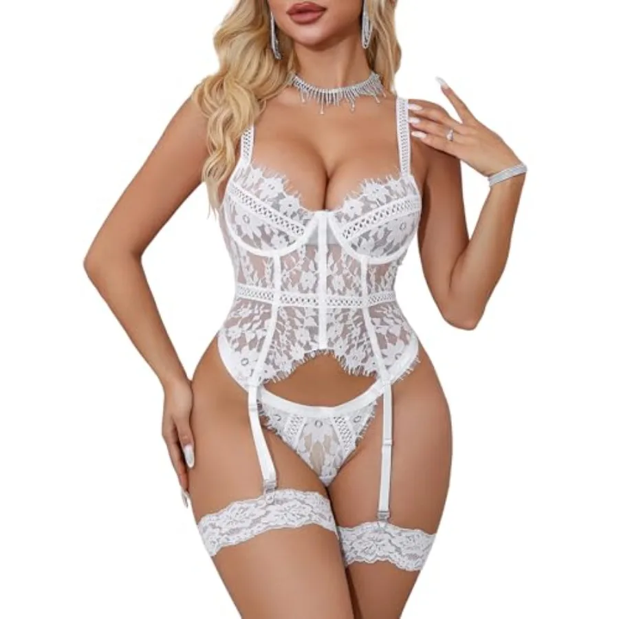 CRIPOM Women's Lingerie Sets, Lace Underwire Push Up Bra and Panty, with Corset Bodysuit and Garter for Anniversary Wedding
CRIPOM Women's Lingerie Sets, Lace Underwire Push Up Bra and Panty, with Corset Bodysuit and Garter for Anniversary Wedding