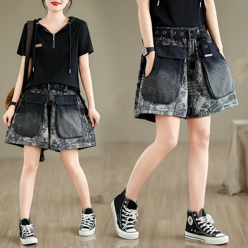 Summer Women's Denim Shorts with Big Pockets And Print High Waist Wide Leg Five-Quarter Skirt Casual Loose Fit plus Size
Summer Women's Denim Shorts with Big Pockets And Print High Waist Wide Leg Five-Quarter Skirt Casual Loose Fit plus Size
