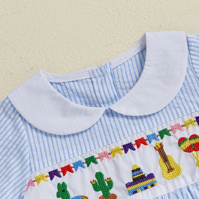 Adorable Baby Girls Rompers with Cute Cactus Embroidery and Striped Design Featuring Doll Collar and Short Sleeves for Infants
Adorable Baby Girls Rompers with Cute Cactus Embroidery and Striped Design Featuring Doll Collar and Short Sleeves for Infants