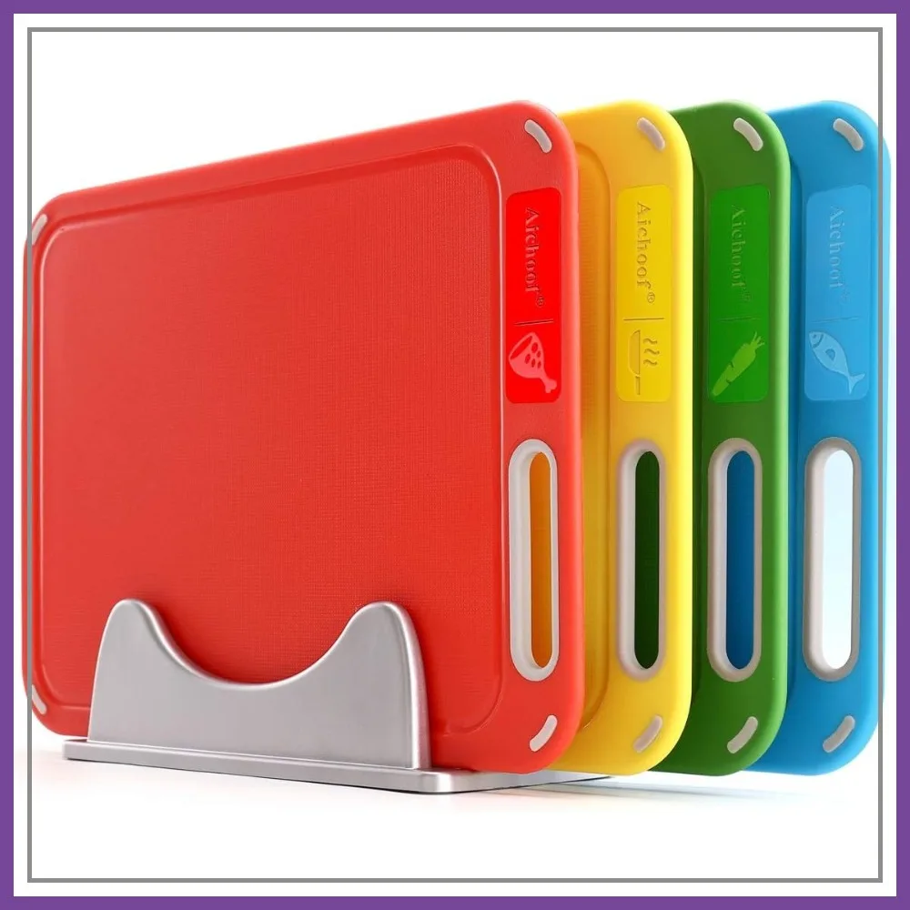 Color-Coded Plastic Cutting Boards Set of 4 with Holder, BPA-Free, Dishwasher Safe, Non-Slip
Color-Coded Plastic Cutting Boards Set of 4 with Holder, BPA-Free, Dishwasher Safe, Non-Slip