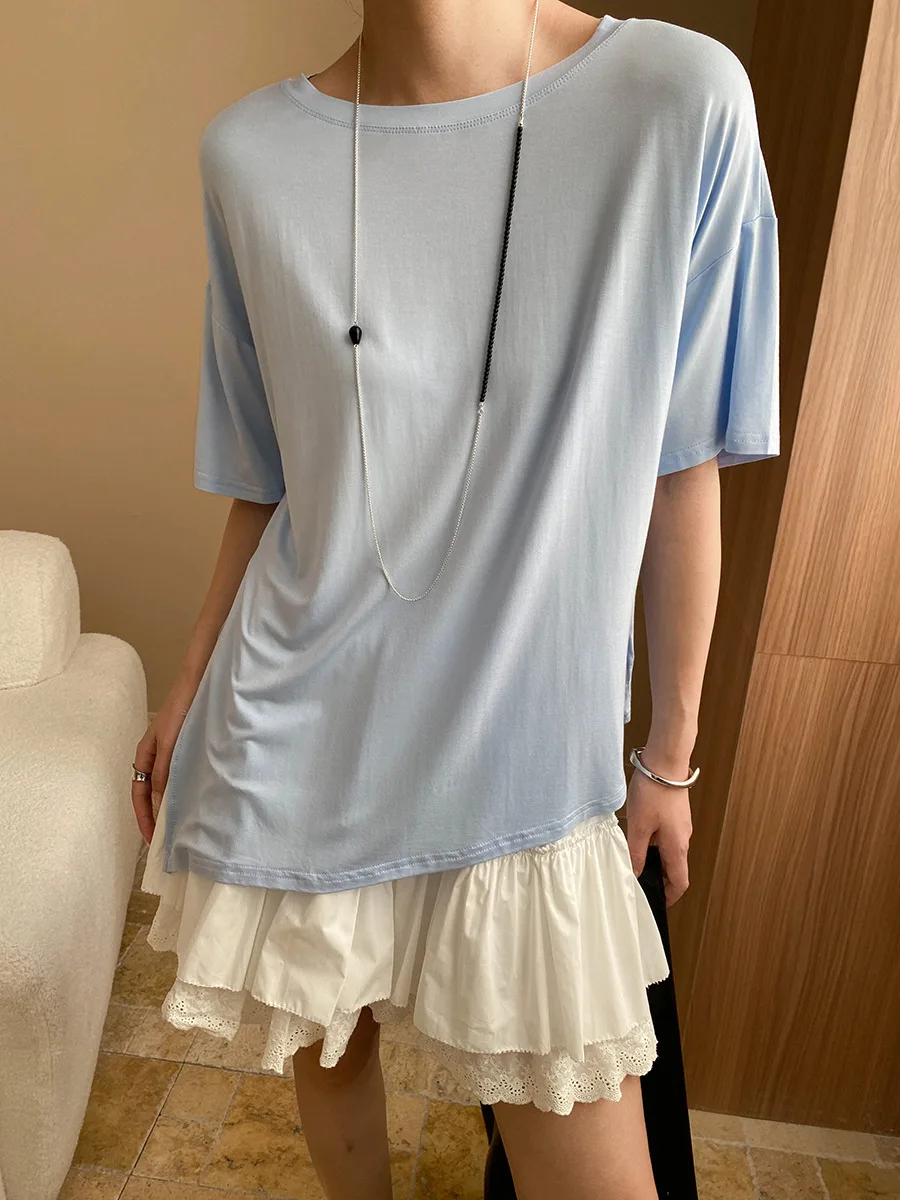 Spring and summer women's casual solid color round neck short sleeved loose T-shirt
Spring and summer women's casual solid color round neck short sleeved loose T-shirt