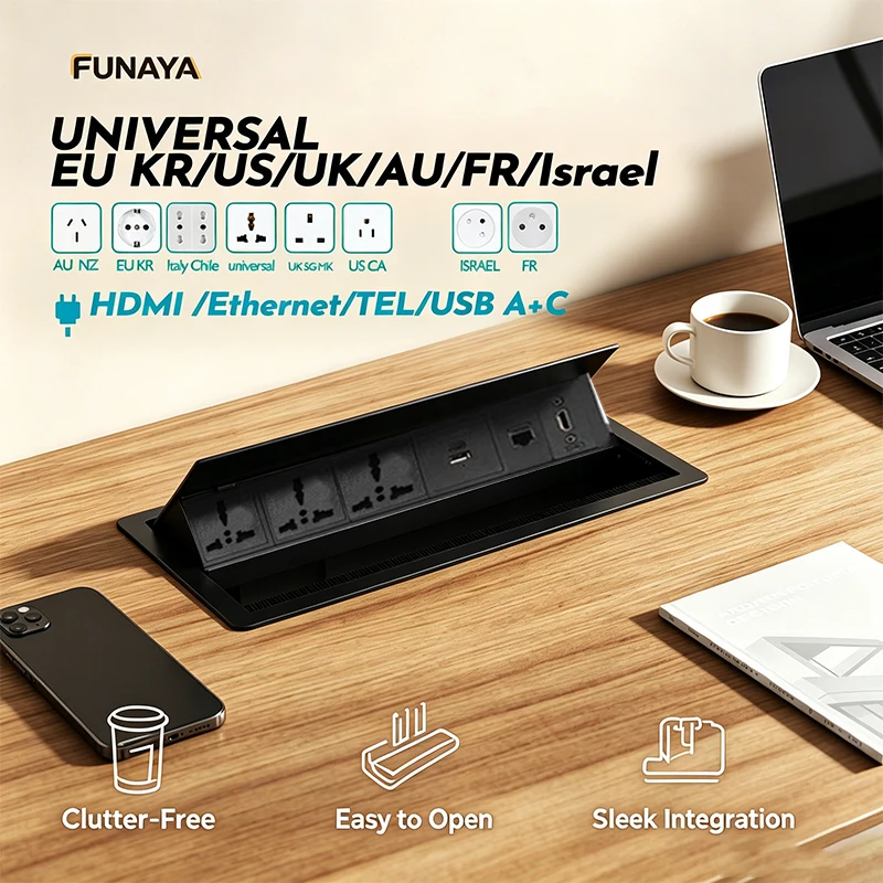 FUNAYA Embedded Desktop Flip-up Socket Universal EU KR US AU UK Office Desk Power USB A/C HDMI CAT6 Ethernet Hidden Outlets
FUNAYA Embedded Desktop Flip-up Socket Universal EU KR US AU UK Office Desk Power USB A/C HDMI CAT6 Ethernet Hidden Outlets
