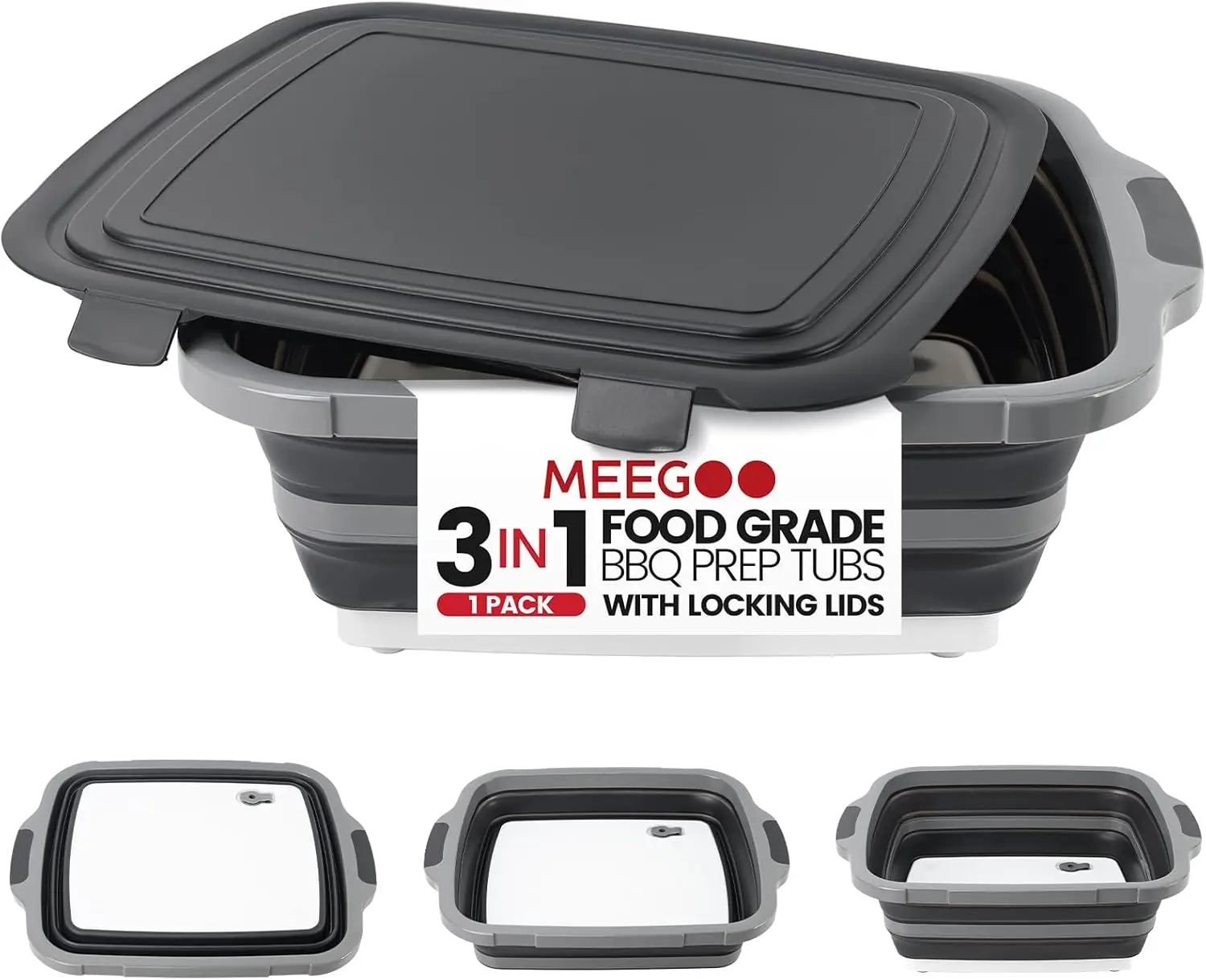 3-IN-1 Large 16L Collapsible Cutting Board with Locking Lid for Meal Prep, Camping Sink, Dish Basin, Black
3-IN-1 Large 16L Collapsible Cutting Board with Locking Lid for Meal Prep, Camping Sink, Dish Basin, Black