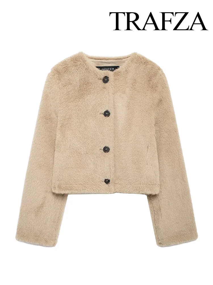 TRAFZA Women Winter Elegant Artificial Fur Effect Short Coats Woman O-Neck Long Sleeve Single Breasted Casual Slim New Jackets
TRAFZA Women Winter Elegant Artificial Fur Effect Short Coats Woman O-Neck Long Sleeve Single Breasted Casual Slim New Jackets