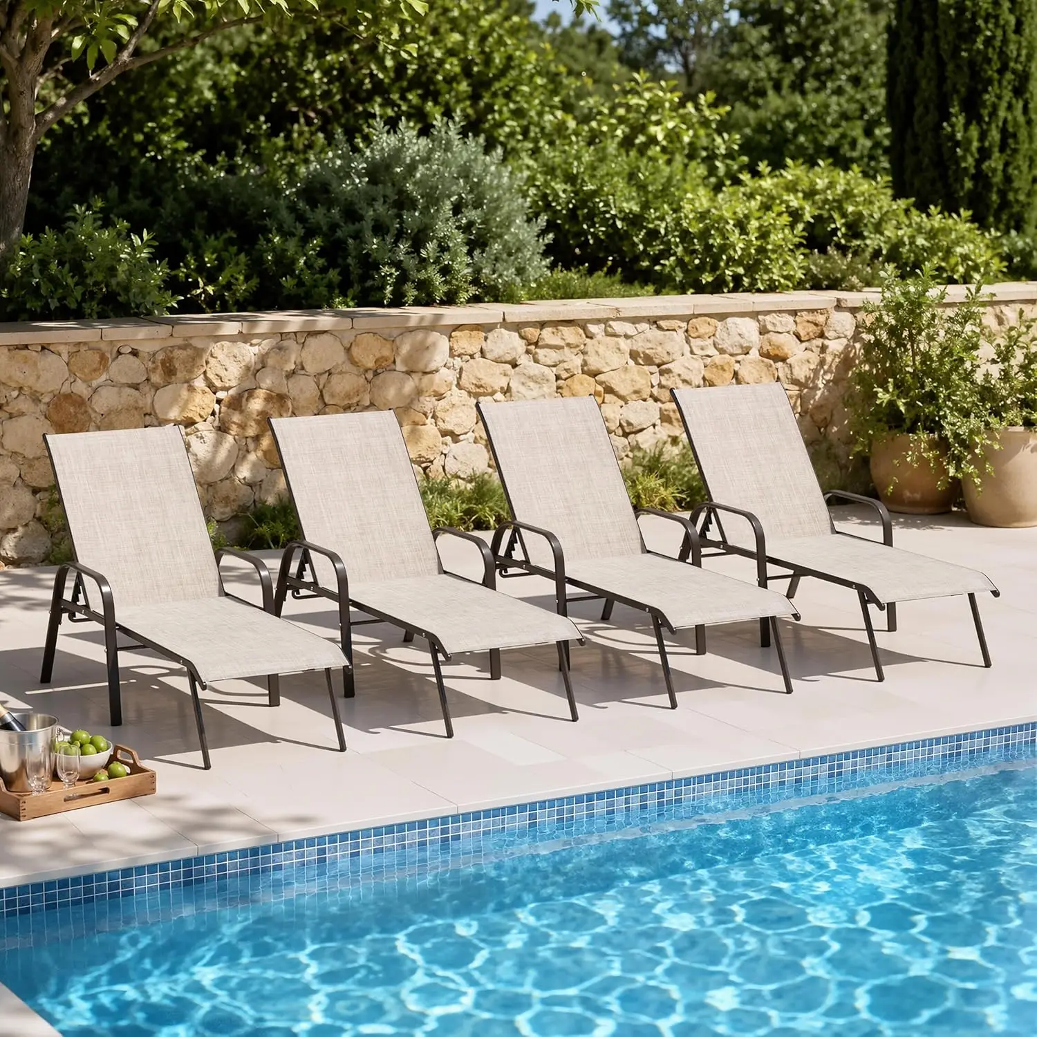 5-Position Outdoor Chaise Lounge Chair With Armrests Sunbathing Recliner For Patio Beach Deck Yard 4PC Beige, Customized
5-Position Outdoor Chaise Lounge Chair With Armrests Sunbathing Recliner For Patio Beach Deck Yard 4PC Beige, Customized