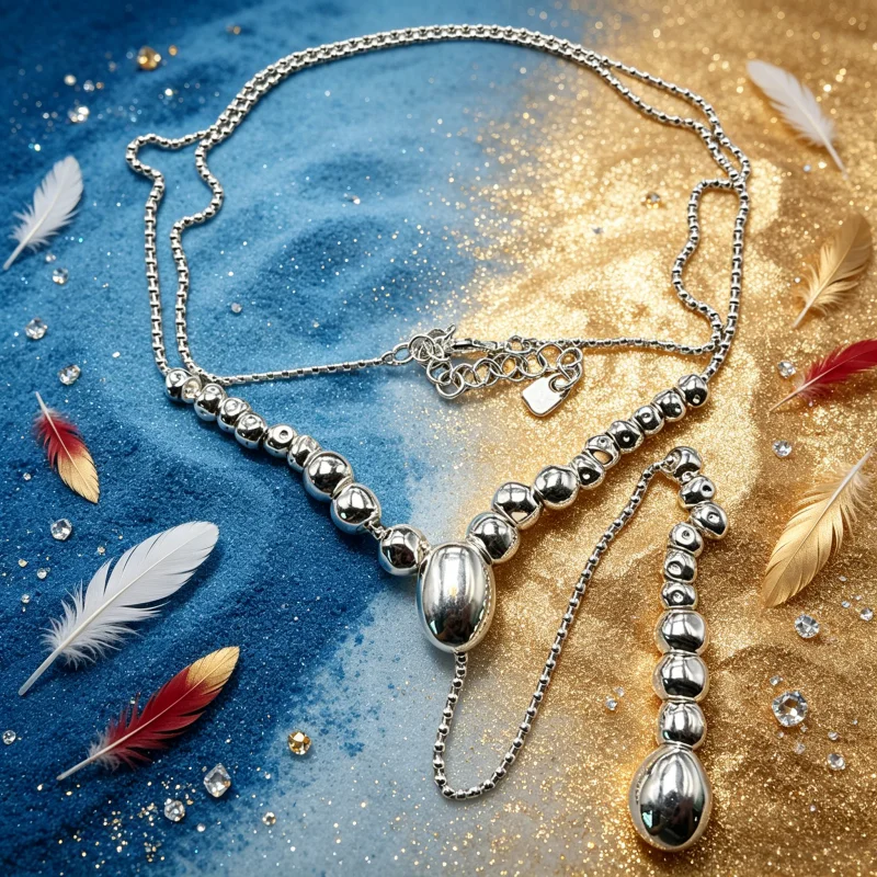 Stylish Graduated Silver Bead Layered Necklace with Teardrop Pendant for Women
Stylish Graduated Silver Bead Layered Necklace with Teardrop Pendant for Women