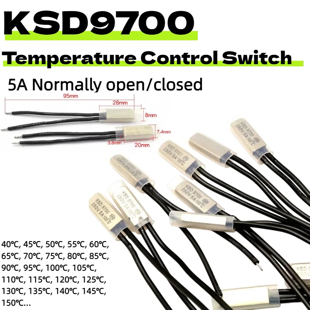10Pcs KSD9700 250V 5A 40/45/50/55/60/65 Degree Bimetal Disc Temperature Switch Normal Close Closed Thermostat Thermal Protector
10Pcs KSD9700 250V 5A 40/45/50/55/60/65 Degree Bimetal Disc Temperature Switch Normal Close Closed Thermostat Thermal Protector