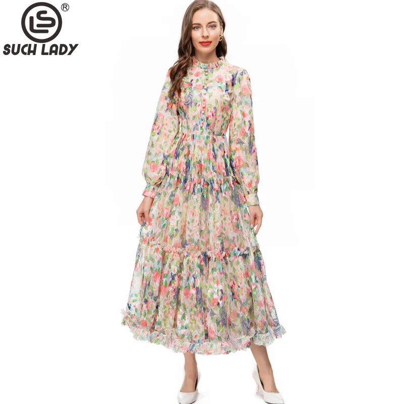 Women's Runway Dresses Ruffled Collar Long Sleeves Printed Ruffles High Street Fashion Designer Vestidos
Women's Runway Dresses Ruffled Collar Long Sleeves Printed Ruffles High Street Fashion Designer Vestidos