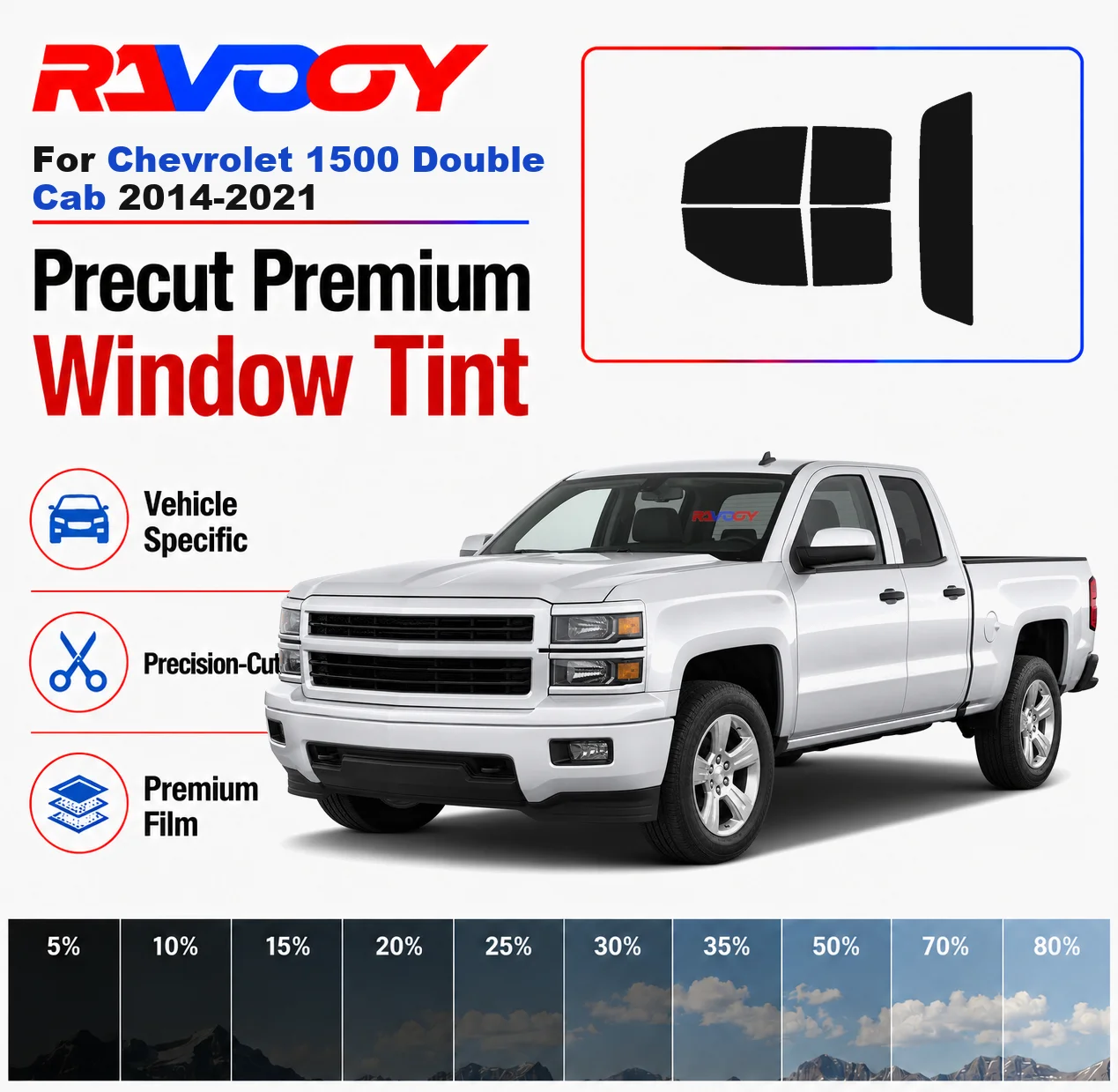 Premium Precut Window Tint Kit Front Rear Windows Rear Windshield For Chevrolet 1500 Double Cab 2014-2021 Nano Ceramic Film
Premium Precut Window Tint Kit Front Rear Windows Rear Windshield For Chevrolet 1500 Double Cab 2014-2021 Nano Ceramic Film