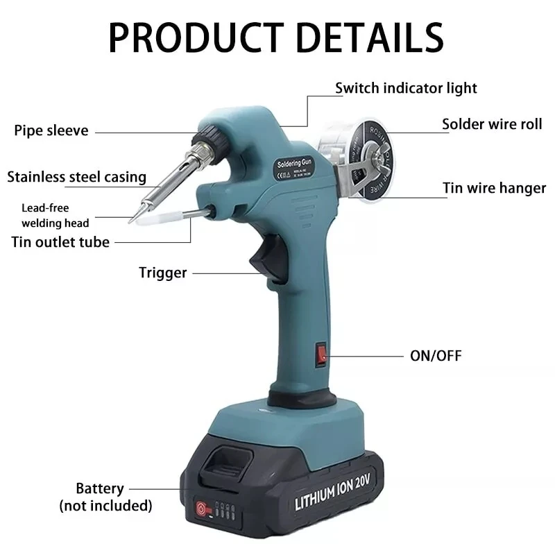 Portable Solder Iron Gun Fast Welding Tools Cordless For Dewalt For Milwaukee For Makita Li-ion Battery(No Battery)
Portable Solder Iron Gun Fast Welding Tools Cordless For Dewalt For Milwaukee For Makita Li-ion Battery(No Battery)