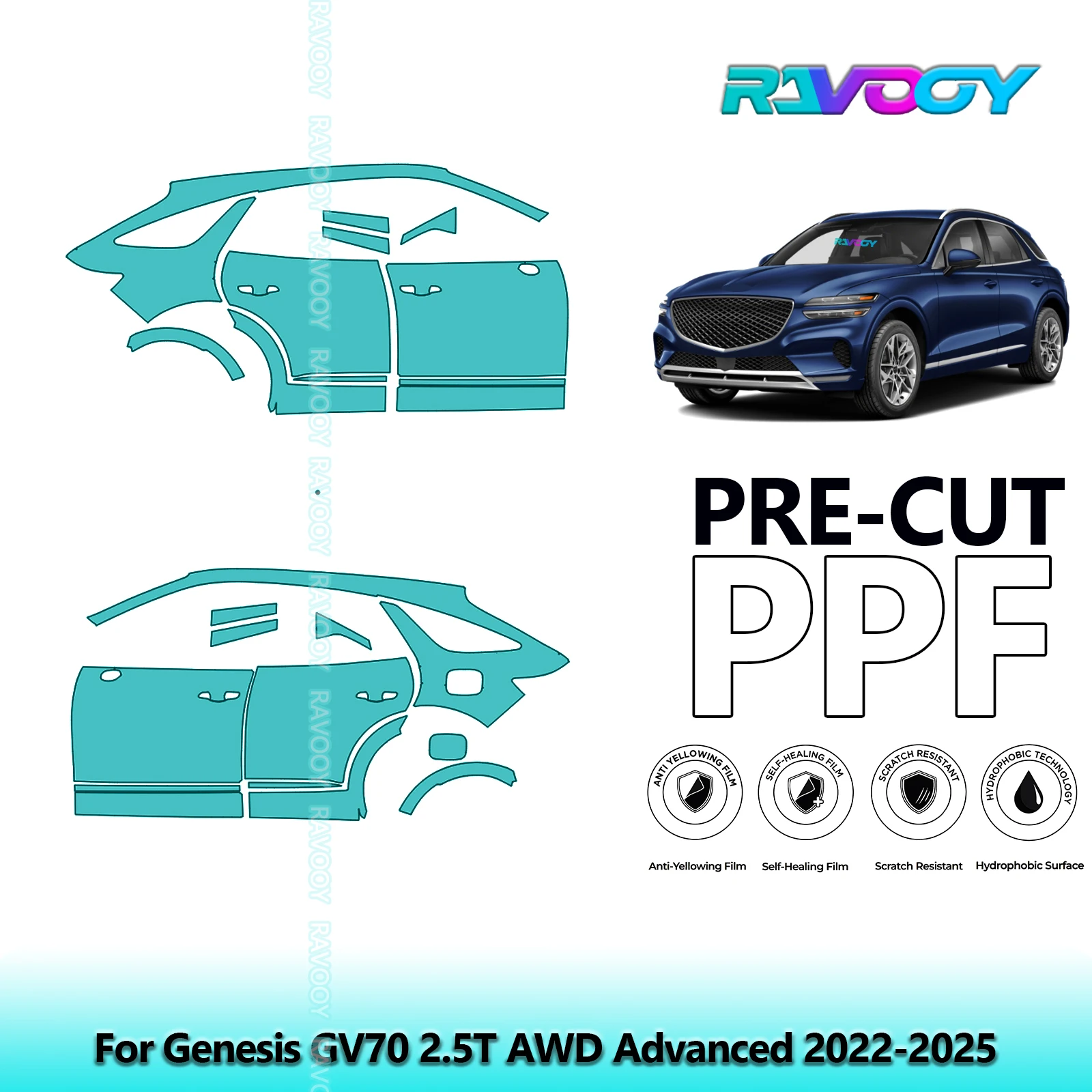 Для Genesis GV70 2.5T AWD Advanced 2022-2025 8,5 мил Прозрачный матовый комплект предварительно вырезанных дверей PPF и стоек A/B Набор защитных пленки для краски из ТПУ
Для Genesis GV70 2.5T AWD Advanced 2022-2025 8,5 мил Прозрачный матовый комплект предварительно вырезанных дверей PPF и стоек A/B Набор защитных пленки для краски из ТПУ