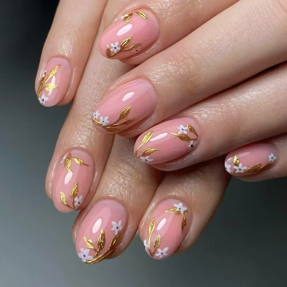 24Pcs Short Round Head False Nail Golden Leaf Design Fake Nails Press on For Woman Flower Pattern Wearable Full Cover Nails Tips
24Pcs Short Round Head False Nail Golden Leaf Design Fake Nails Press on For Woman Flower Pattern Wearable Full Cover Nails Tips