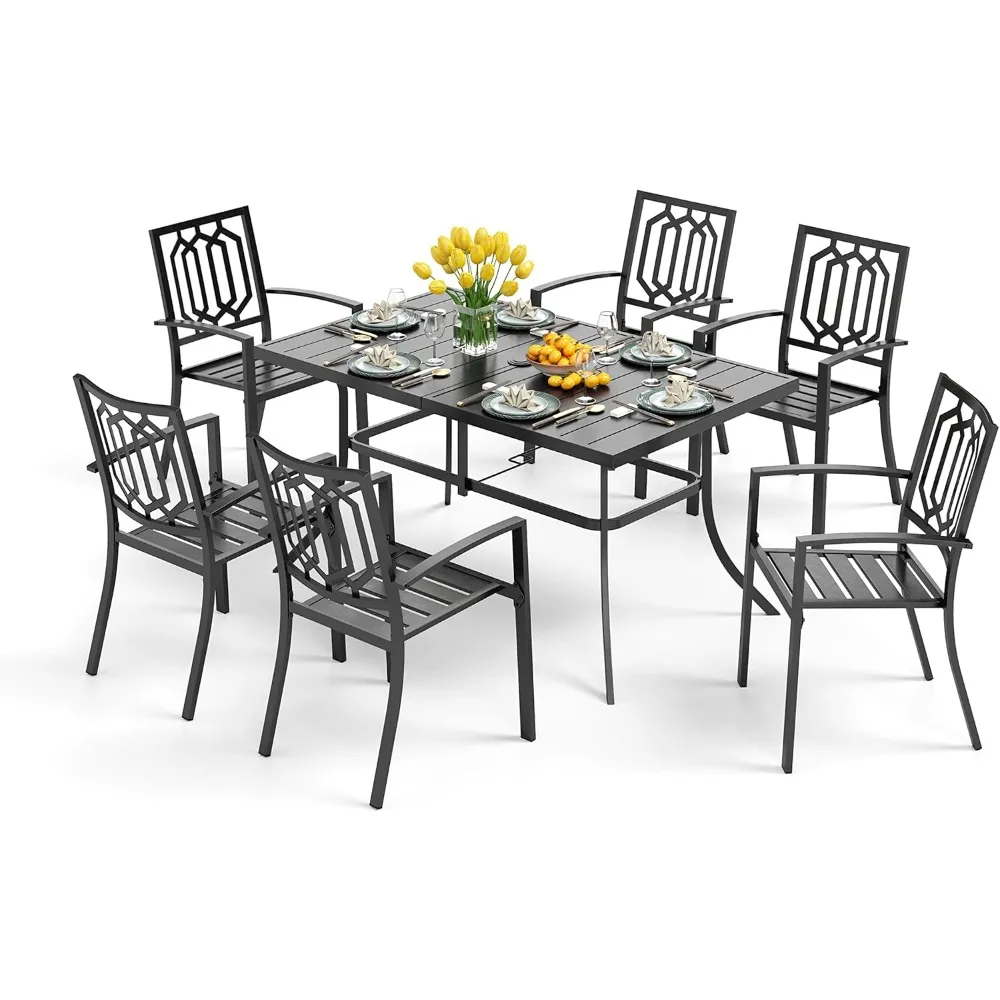 Outdoor Dining Set 7 Pcs 1 Metal Dining Table and 6 Outdoor Dining Chairs Metal Patio Bistro Stackable Chairs, Black for Outdoo
Outdoor Dining Set 7 Pcs 1 Metal Dining Table and 6 Outdoor Dining Chairs Metal Patio Bistro Stackable Chairs, Black for Outdoo