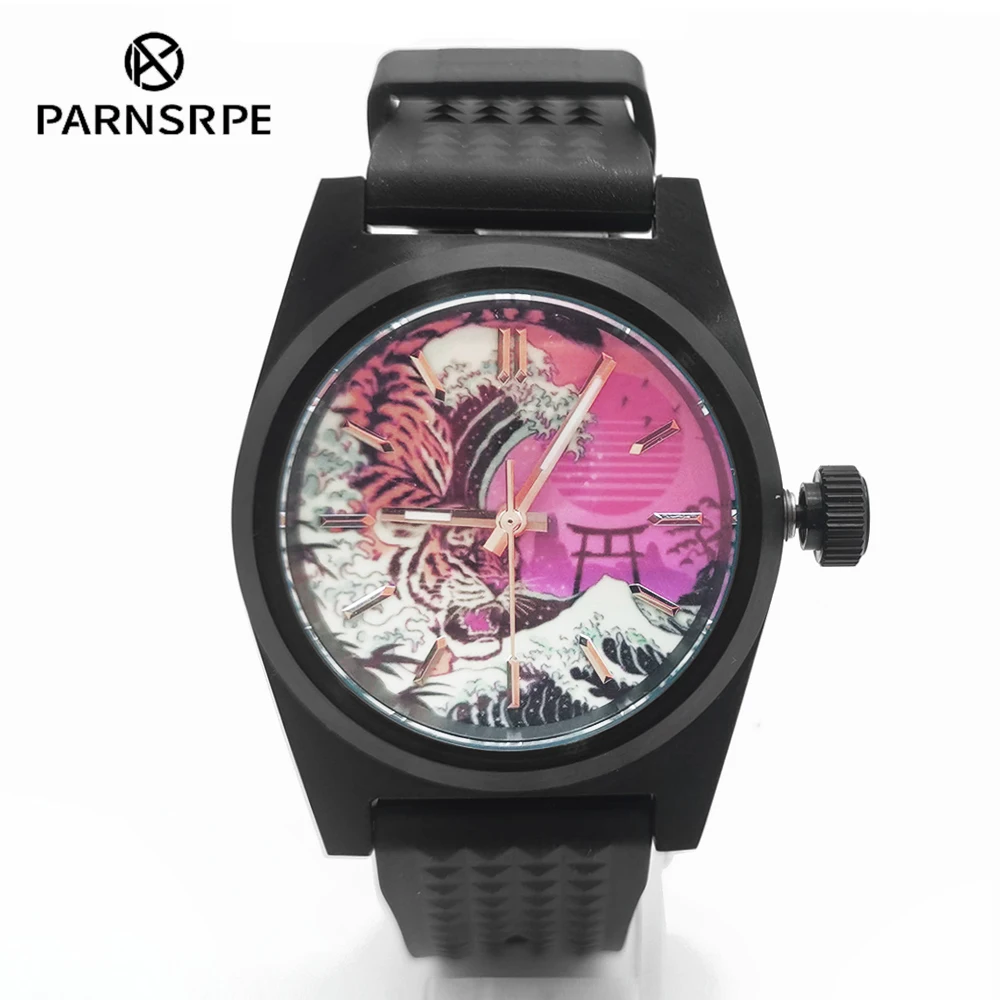 PARNSRPE New painted dial Fashion leisure 38mm watch Luminous pointer High quality matte black case NH35 automatic movement
PARNSRPE New painted dial Fashion leisure 38mm watch Luminous pointer High quality matte black case NH35 automatic movement