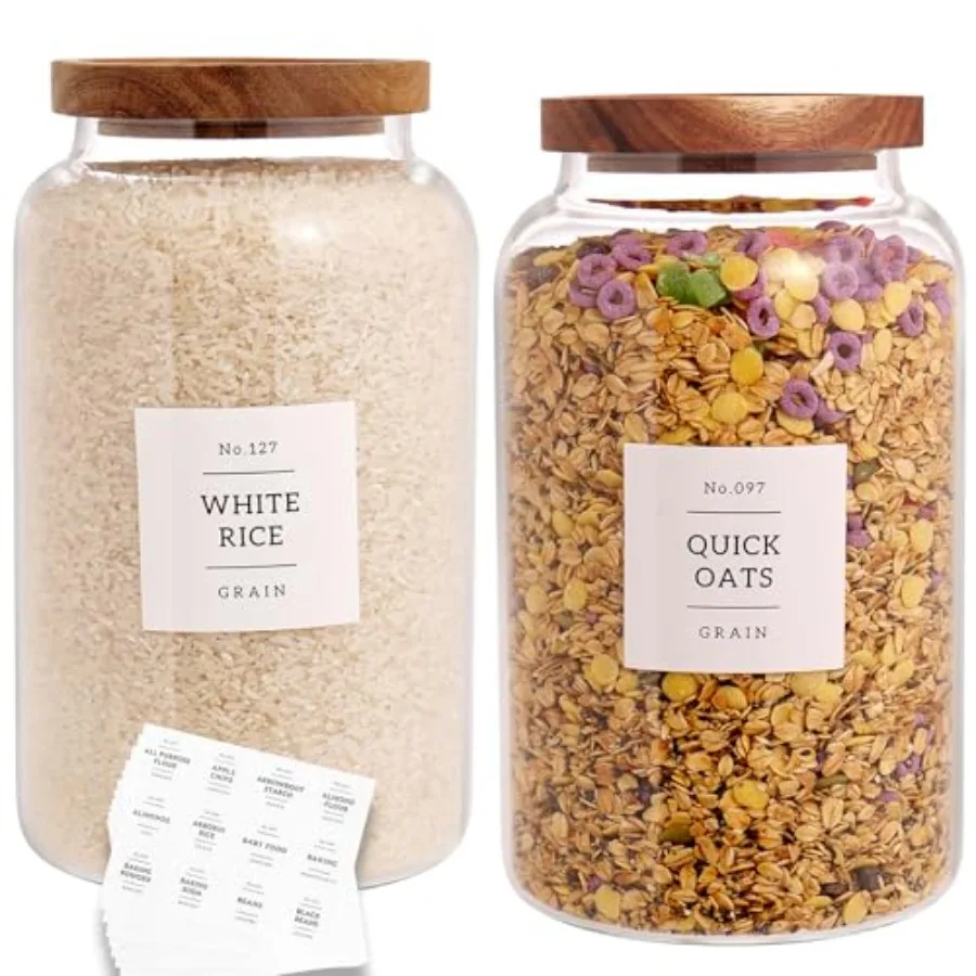 Set of 2 Large Glass Jar with Airtight Acacia Lid and 132 Kitchen Pantry Labels, Clear Glass Food Storage Jars Containers for R
Set of 2 Large Glass Jar with Airtight Acacia Lid and 132 Kitchen Pantry Labels, Clear Glass Food Storage Jars Containers for R