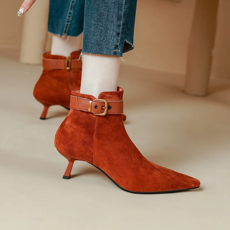 Woman Ankle Boots Sexy Heel Sheepsuede Boots Side Zip Basic Dress Shoes On Thin Heel Pointed Toe Elegant Ladies BuckleBotas
Woman Ankle Boots Sexy Heel Sheepsuede Boots Side Zip Basic Dress Shoes On Thin Heel Pointed Toe Elegant Ladies BuckleBotas
