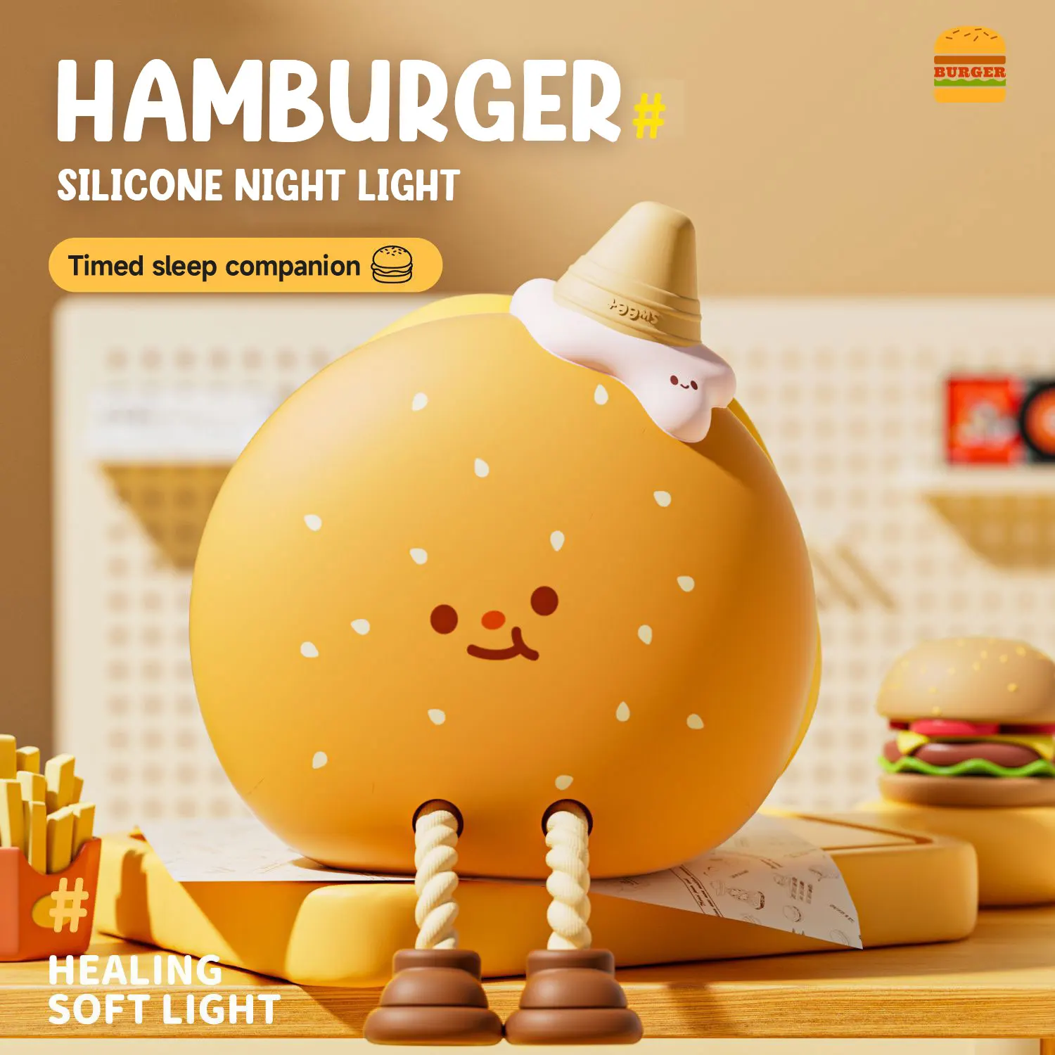 Hamburger Silicone Night Light Cartoon Lamp Pat 3-Levels Adjustable LED Lamp Timed Sleep Companion Desktop Decoration Kids Gift
Hamburger Silicone Night Light Cartoon Lamp Pat 3-Levels Adjustable LED Lamp Timed Sleep Companion Desktop Decoration Kids Gift
