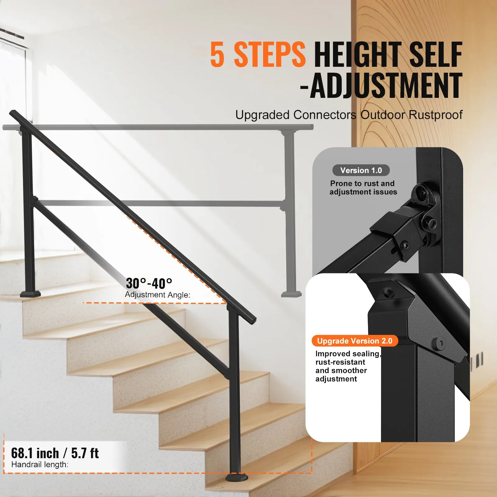Handrails For Outdoor Steps, 5 Step Stair Hand Rail Kit, Transitional Carbon Steel Railings With Installation Kit, Stair Rails
Handrails For Outdoor Steps, 5 Step Stair Hand Rail Kit, Transitional Carbon Steel Railings With Installation Kit, Stair Rails