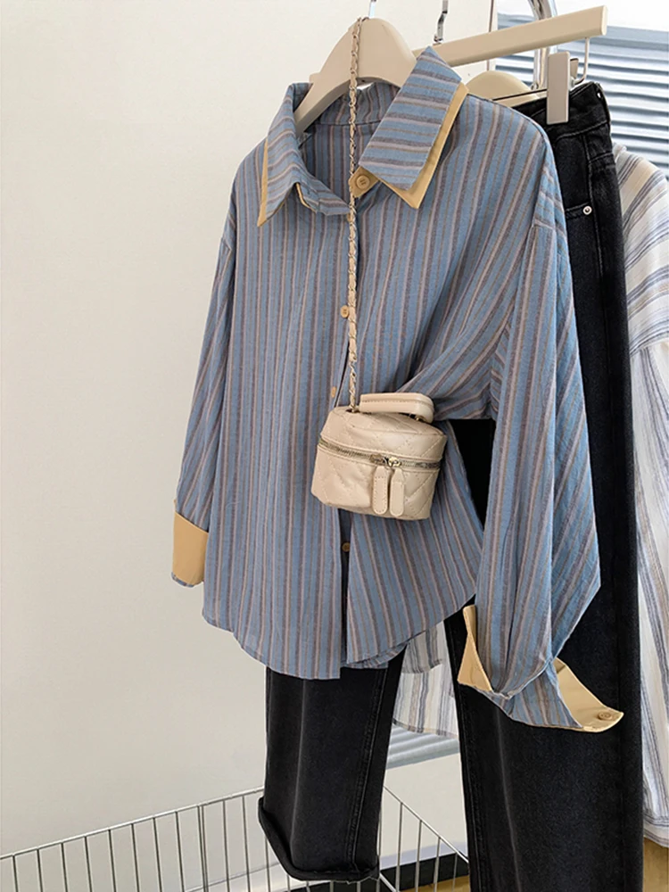 Blue Striped Shirts For Women Retro Lapel Single Breasted Shirt Office Lady Loose Chic Top 2025 Spring Autumn New
Blue Striped Shirts For Women Retro Lapel Single Breasted Shirt Office Lady Loose Chic Top 2025 Spring Autumn New
