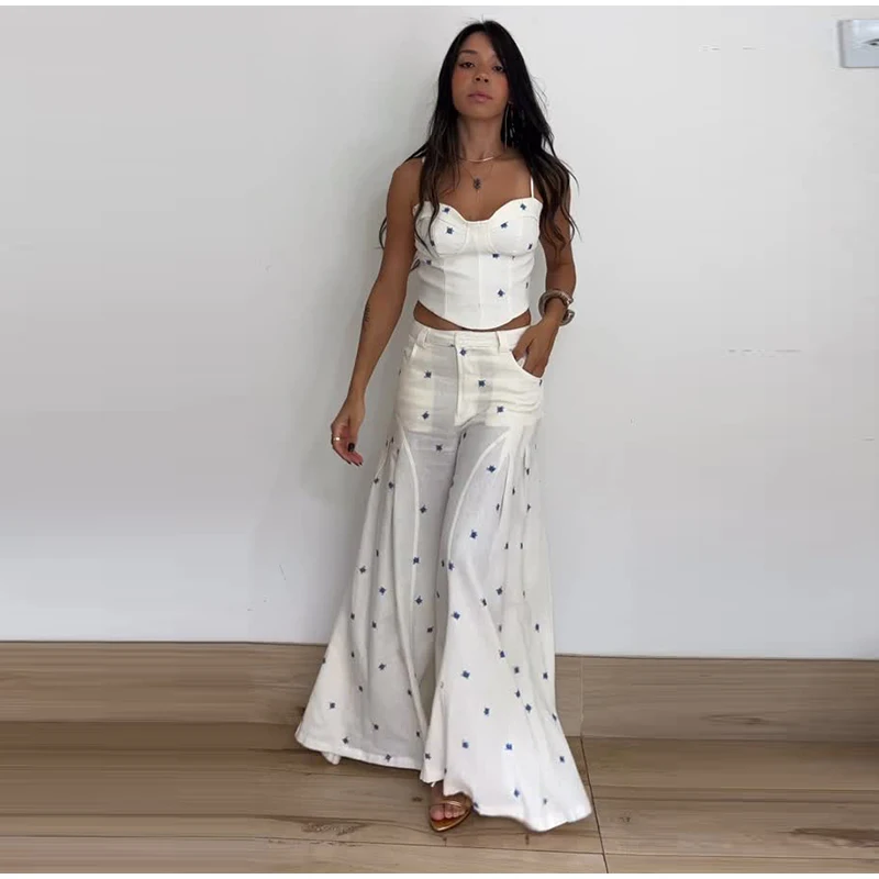 Fashion Denim Two-Piece Outfit Women's V-neck Lace Up Button Cropped Jacket Slit Wide Leg Pants 2026 New Lady Casual Streetwear 18 S324b4727e5b14fc59088bf688eeaed01z