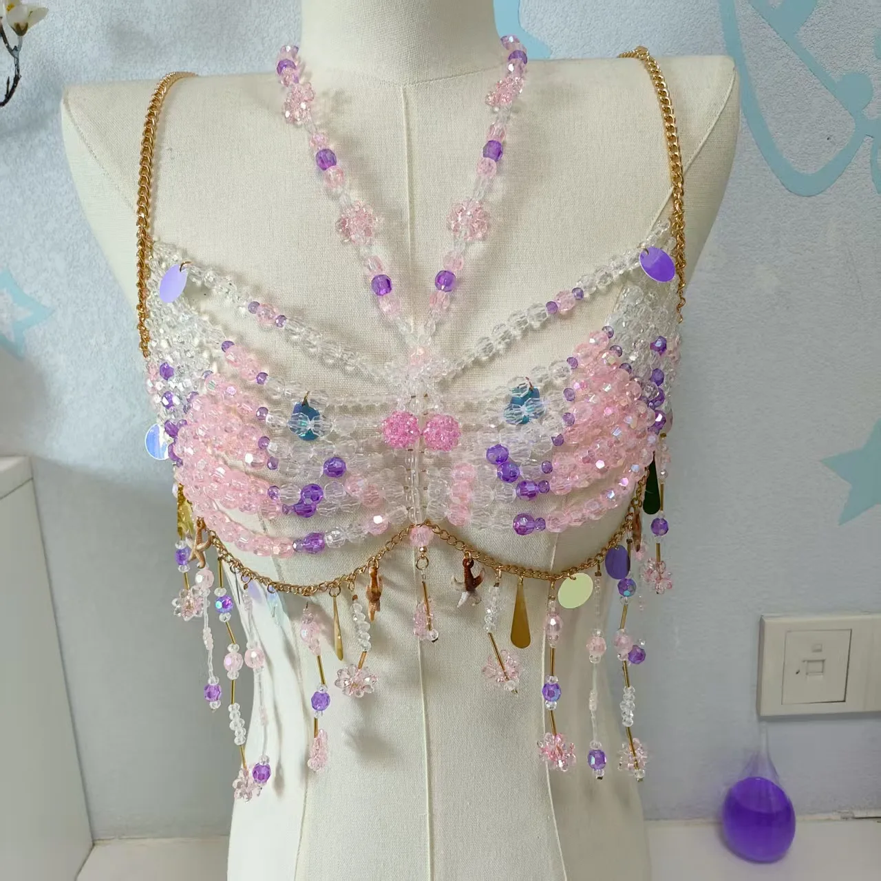 Handmade Beaded Tassel Chest Chain, Neck Hanging Suspender Vest, Beach Party Sexy Body Chain, Music Festival Beaded Bra
Handmade Beaded Tassel Chest Chain, Neck Hanging Suspender Vest, Beach Party Sexy Body Chain, Music Festival Beaded Bra