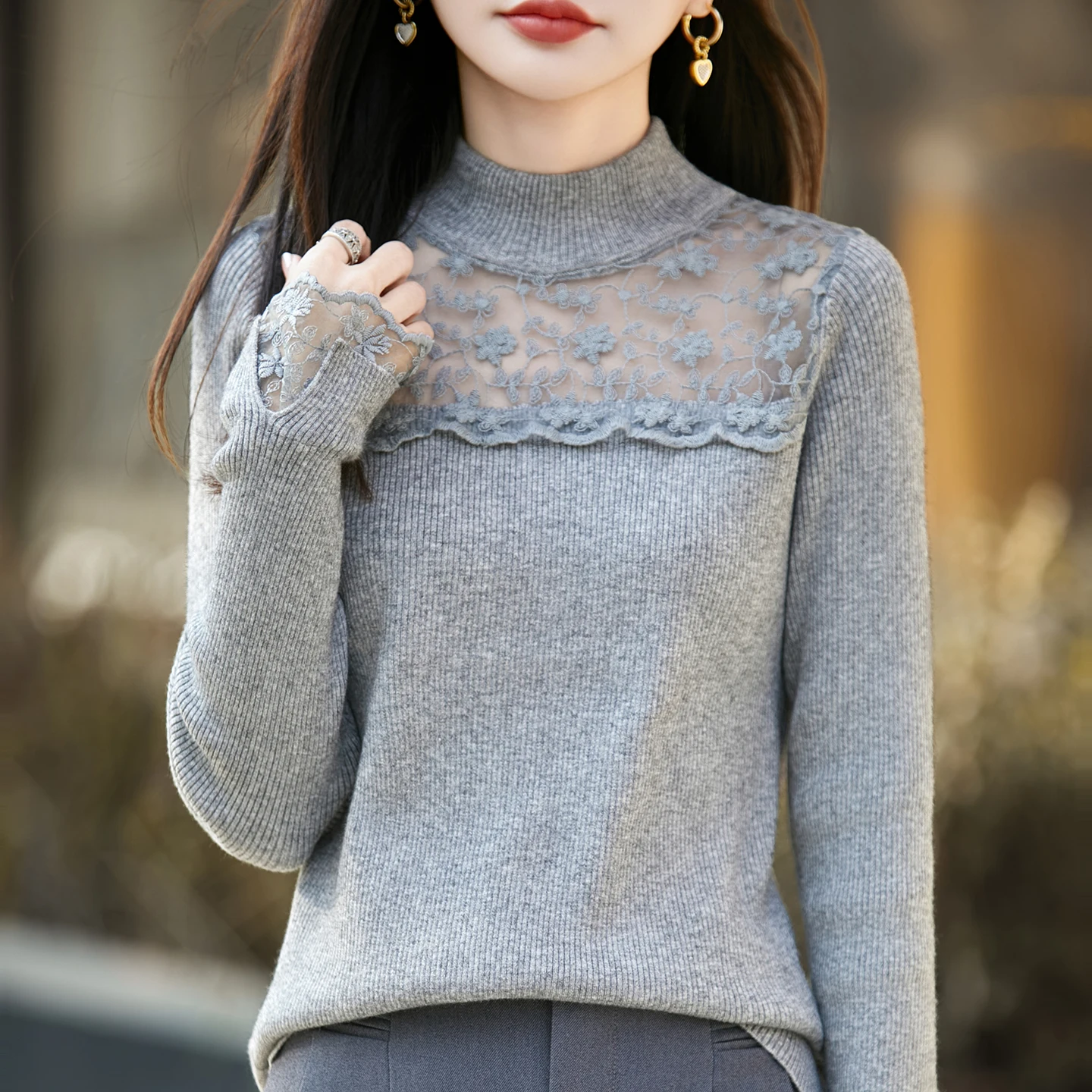 Women's Semi High Neck Lace Hollow-out Base Knit Sweater Spring Autumn New Lady Close Fitting Comfort Fashionable and Versatile
Women's Semi High Neck Lace Hollow-out Base Knit Sweater Spring Autumn New Lady Close Fitting Comfort Fashionable and Versatile