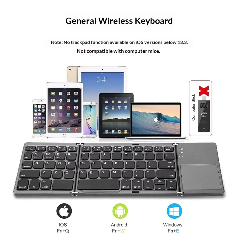 Slim Tri Folding Ultra Wireless Bluetooth Keyboard With Touchpad Scissor Switch Mute Keys Portable For pad Business Office Work
Slim Tri Folding Ultra Wireless Bluetooth Keyboard With Touchpad Scissor Switch Mute Keys Portable For pad Business Office Work