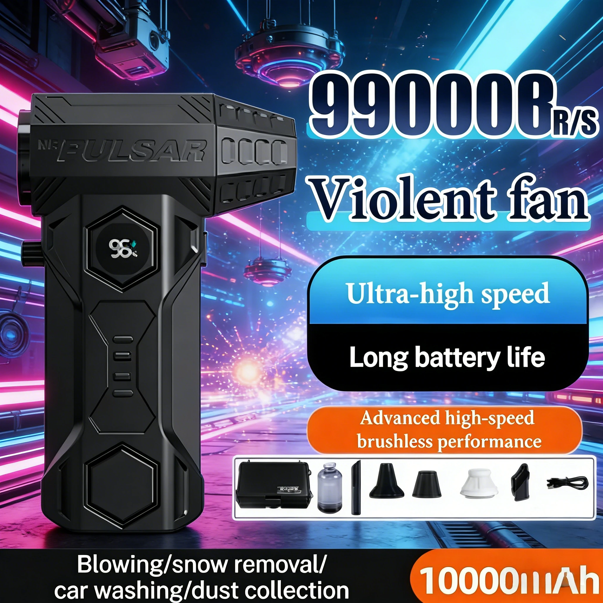 X11 990000RPM CycloneDuster | 2-in-1 Air Vacuum & Blower (Car-Specific) with Electricity Display
X11 990000RPM CycloneDuster | 2-in-1 Air Vacuum & Blower (Car-Specific) with Electricity Display