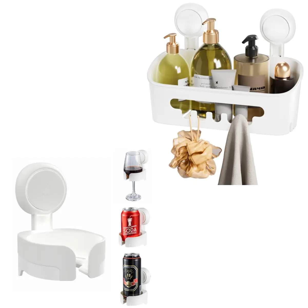 Wall-Mounted Suction Cup Shower Organizer With Wine Glass And Can Holder, Removable Bathroom Storage Basket, 22 Lb Capacity
Wall-Mounted Suction Cup Shower Organizer With Wine Glass And Can Holder, Removable Bathroom Storage Basket, 22 Lb Capacity