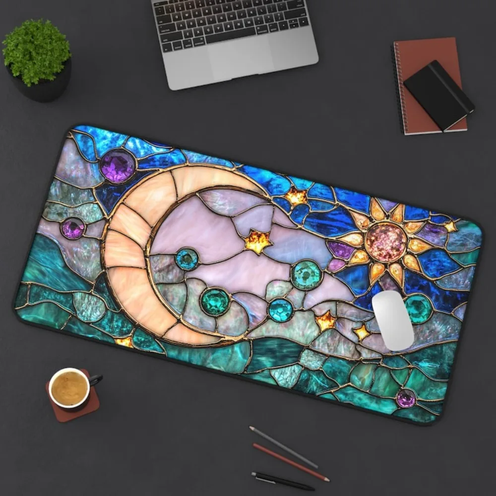 Artificial colored glass mouse pad, moon and sun desktop decoration, colored rubber anti-slip washable table mat carpet
Artificial colored glass mouse pad, moon and sun desktop decoration, colored rubber anti-slip washable table mat carpet