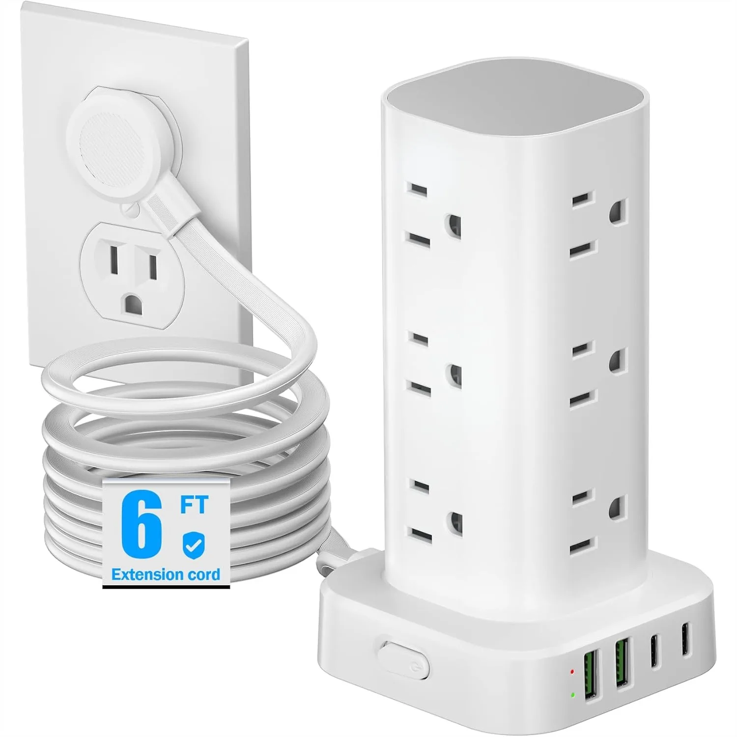 Tower Power Strip with Surge Protection, 12 AC and 4 USB Ports, Flat Plug Extension Cord for Home Office Dorm
Tower Power Strip with Surge Protection, 12 AC and 4 USB Ports, Flat Plug Extension Cord for Home Office Dorm