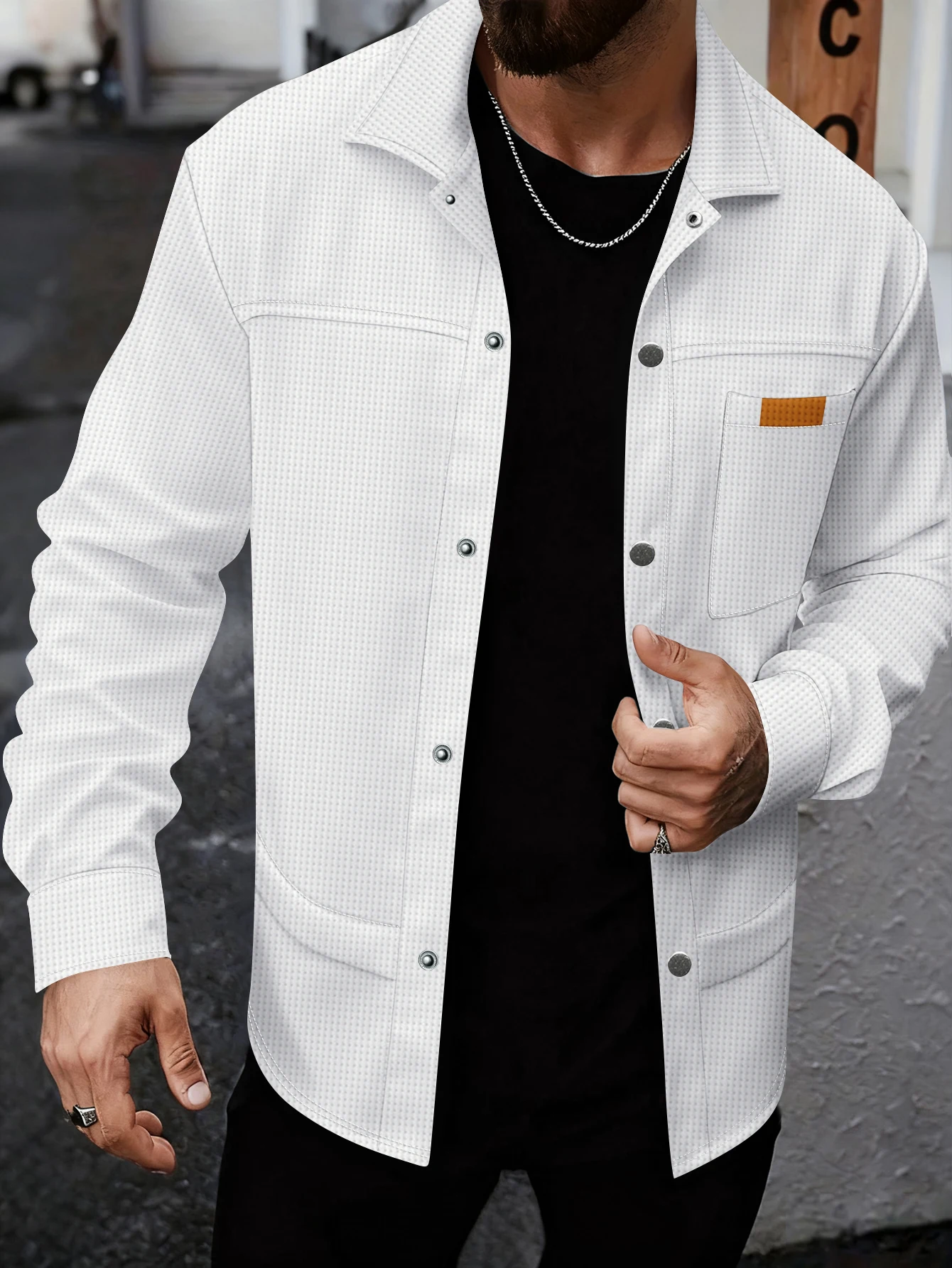 Men's Fashion Waffle Fabric Jacket with Decorative Pocket Patch, Long Sleeve Casual Shirt Coat
Men's Fashion Waffle Fabric Jacket with Decorative Pocket Patch, Long Sleeve Casual Shirt Coat
