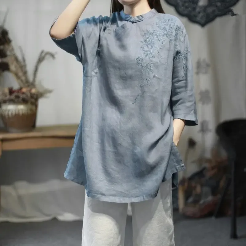 Floral Embroidery Tunic Blouse Women Chinese Style Fashion Thin Womens Shirt Casual Vintage Frog Buttons Tea Ceremony Tops
Floral Embroidery Tunic Blouse Women Chinese Style Fashion Thin Womens Shirt Casual Vintage Frog Buttons Tea Ceremony Tops