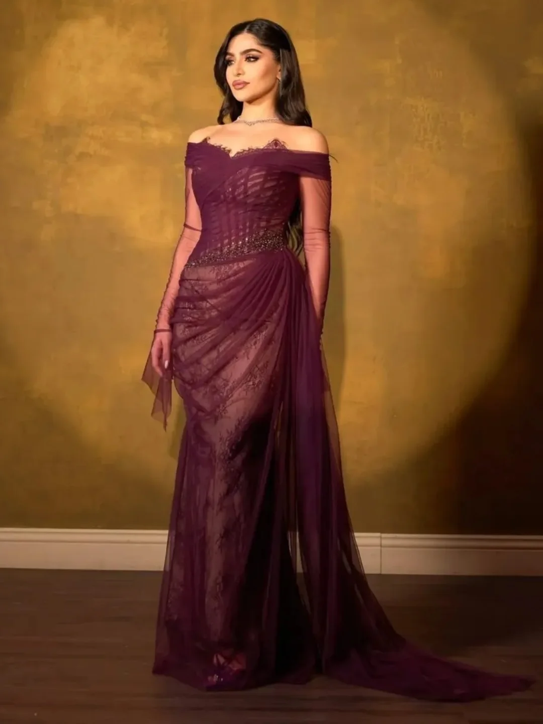 Customized Mermaid Long Sleeves Prom Dresses Off The Shoulder Floor Length Pleated Lace Party Dresses Evening Dresses
Customized Mermaid Long Sleeves Prom Dresses Off The Shoulder Floor Length Pleated Lace Party Dresses Evening Dresses