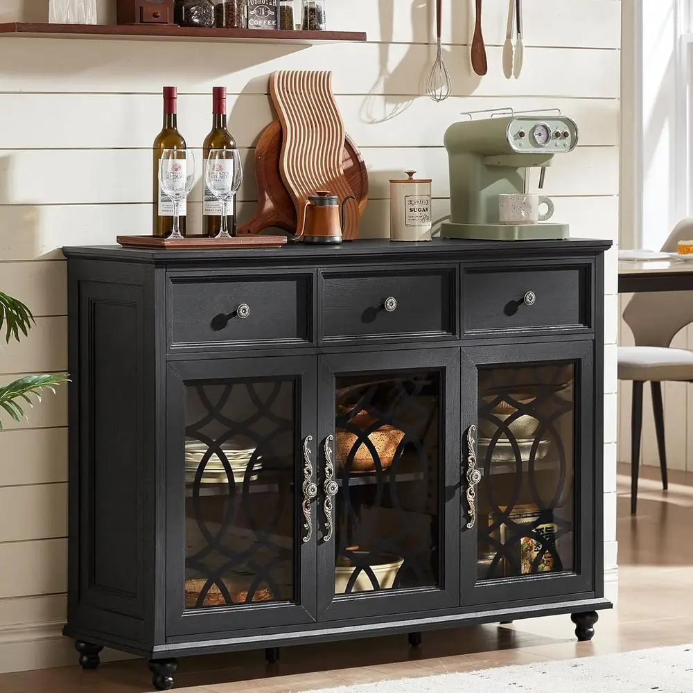 48 Black Wood Sideboard with 3 Glass Doors & 3 Drawers, Adjustable Shelves, for Kitchen, Dining, or Living Room
48 Black Wood Sideboard with 3 Glass Doors & 3 Drawers, Adjustable Shelves, for Kitchen, Dining, or Living Room