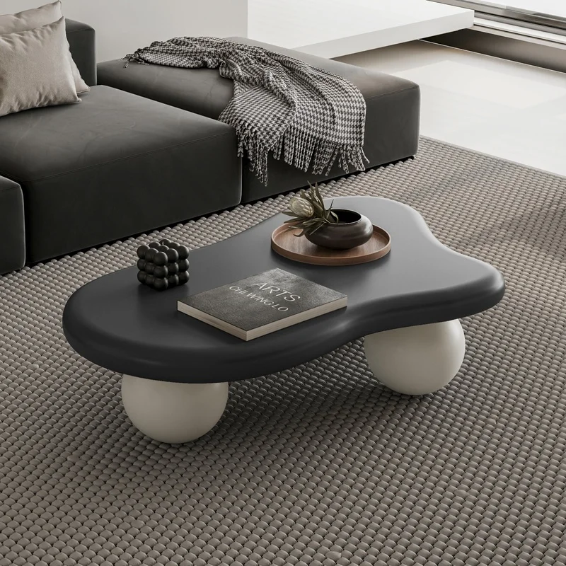 40 Inch Cloud-Shaped Coffee Table with 3 White Ball Legs for Living Room, Black Top
40 Inch Cloud-Shaped Coffee Table with 3 White Ball Legs for Living Room, Black Top