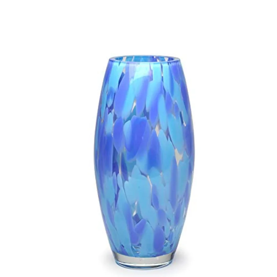 Flower and decor vase, hand-blown Murano-style art glass, blue confetti color, premium transparent glass material, elegant arti
Flower and decor vase, hand-blown Murano-style art glass, blue confetti color, premium transparent glass material, elegant arti
