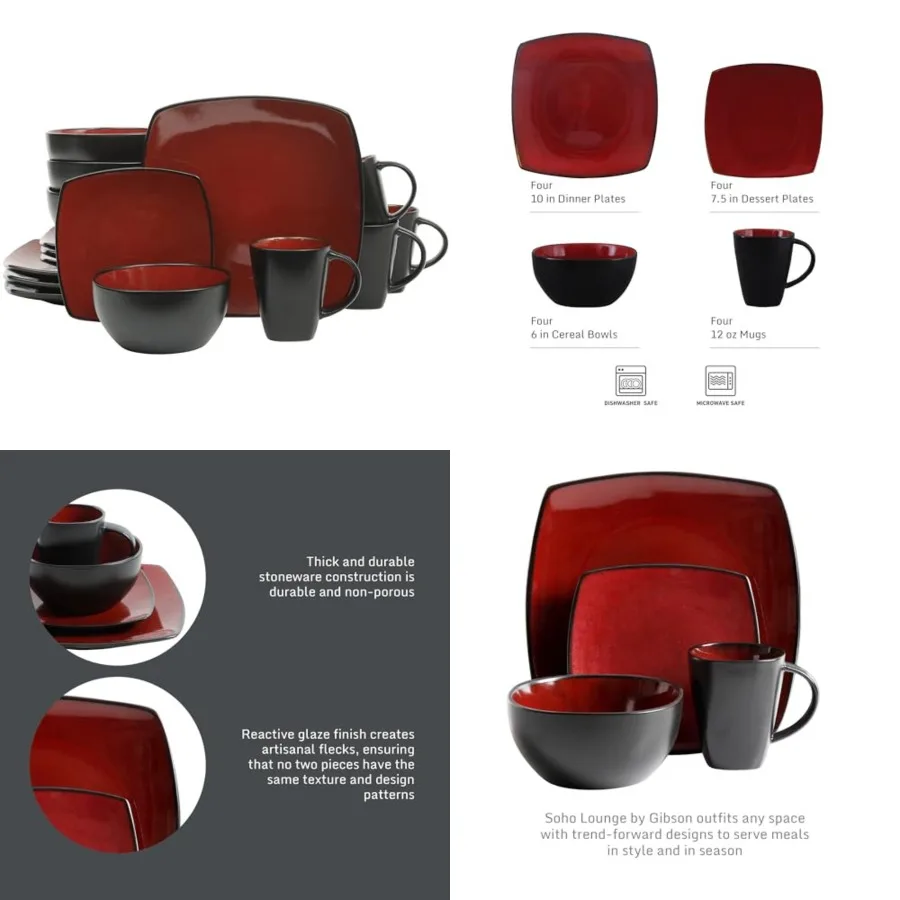 Soho Lounge Square 16-Piece Dinnerware Set,,Reactive Glaze Stoneware Plates and Bowls, Modern Dishes, Microwave Dishwasher Safe
Soho Lounge Square 16-Piece Dinnerware Set,,Reactive Glaze Stoneware Plates and Bowls, Modern Dishes, Microwave Dishwasher Safe