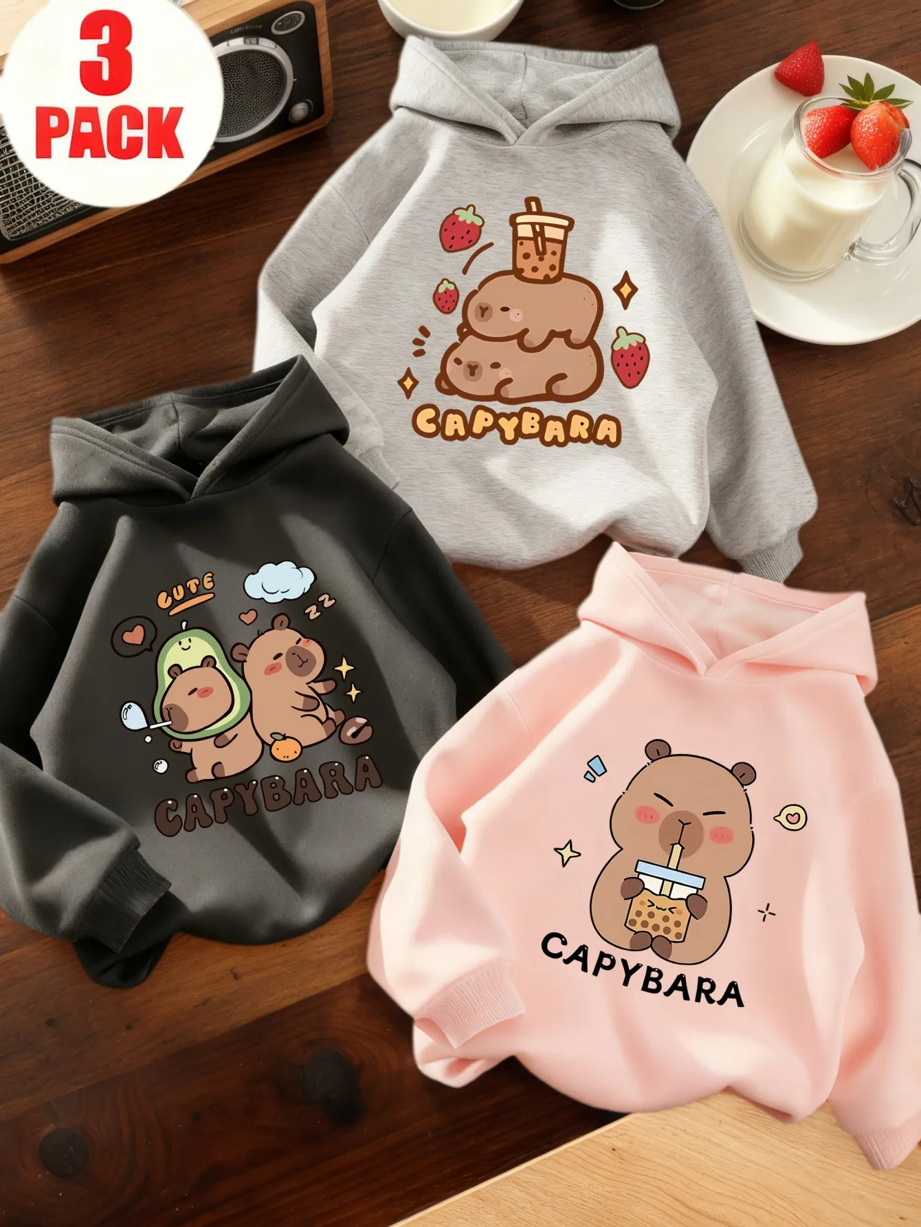 3-Pack Kids Hooded Sweatshirts with Cute Animal Print, Soft Thermal Lined for Autumn Winter
3-Pack Kids Hooded Sweatshirts with Cute Animal Print, Soft Thermal Lined for Autumn Winter