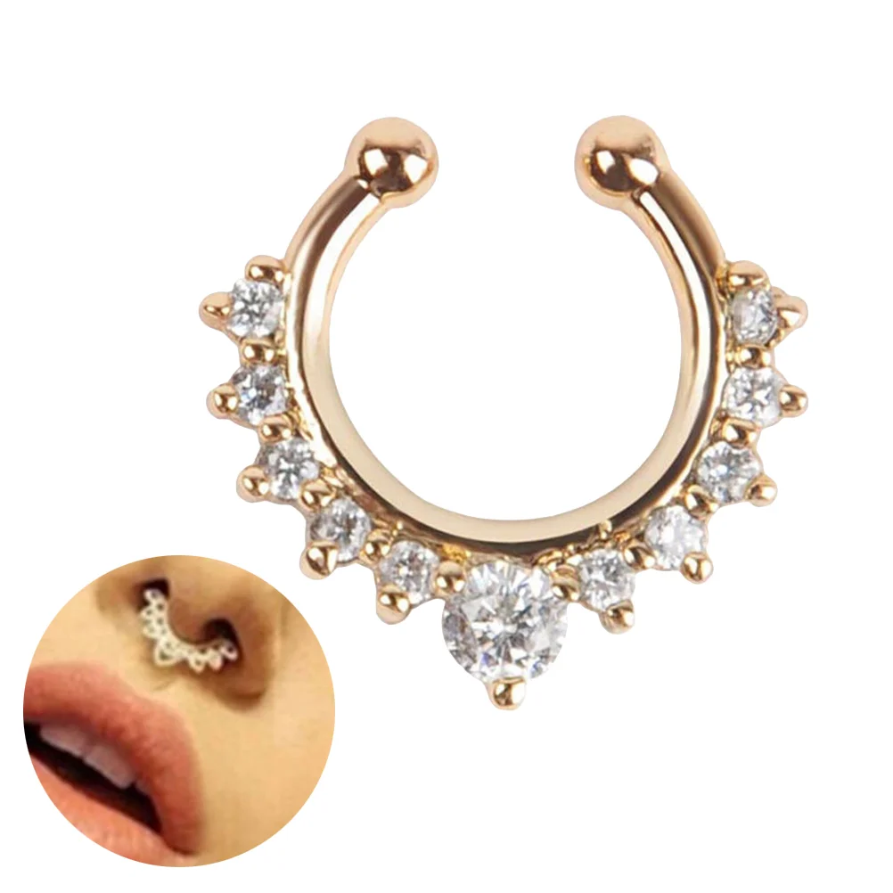 Fancy Alloy Crystal Fake Nose Ring Septum Nose Ring Non Piercing Body Jewelry (Golden) alloy nose ring
Fancy Alloy Crystal Fake Nose Ring Septum Nose Ring Non Piercing Body Jewelry (Golden) alloy nose ring