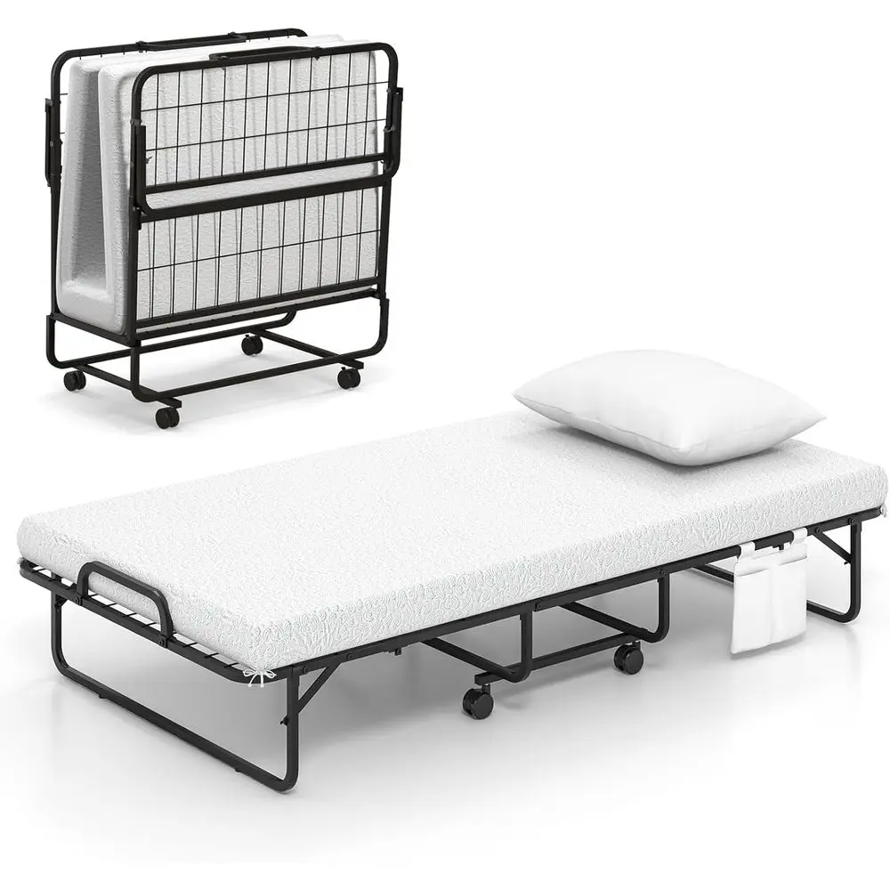 Twin Size Folding Bed with Mattress and Pillow, Sturdy Metal Frame, Compact Rollaway Bed with Storage, Suitable for Guest Room,
Twin Size Folding Bed with Mattress and Pillow, Sturdy Metal Frame, Compact Rollaway Bed with Storage, Suitable for Guest Room,