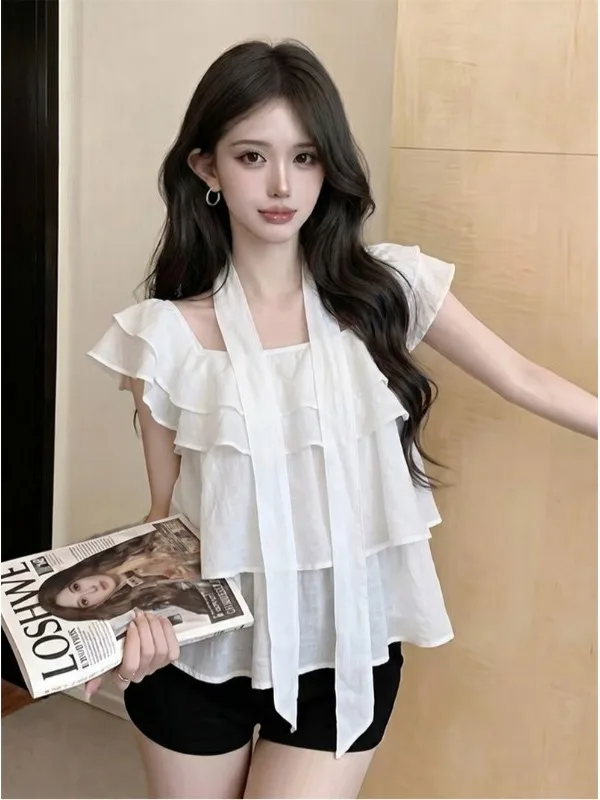 Sweet Lace Trimmed Square Collar Sleeveless Loose Women's Shirt Summer New Style Age Reduction Skirt Loose Daily Wear
Sweet Lace Trimmed Square Collar Sleeveless Loose Women's Shirt Summer New Style Age Reduction Skirt Loose Daily Wear