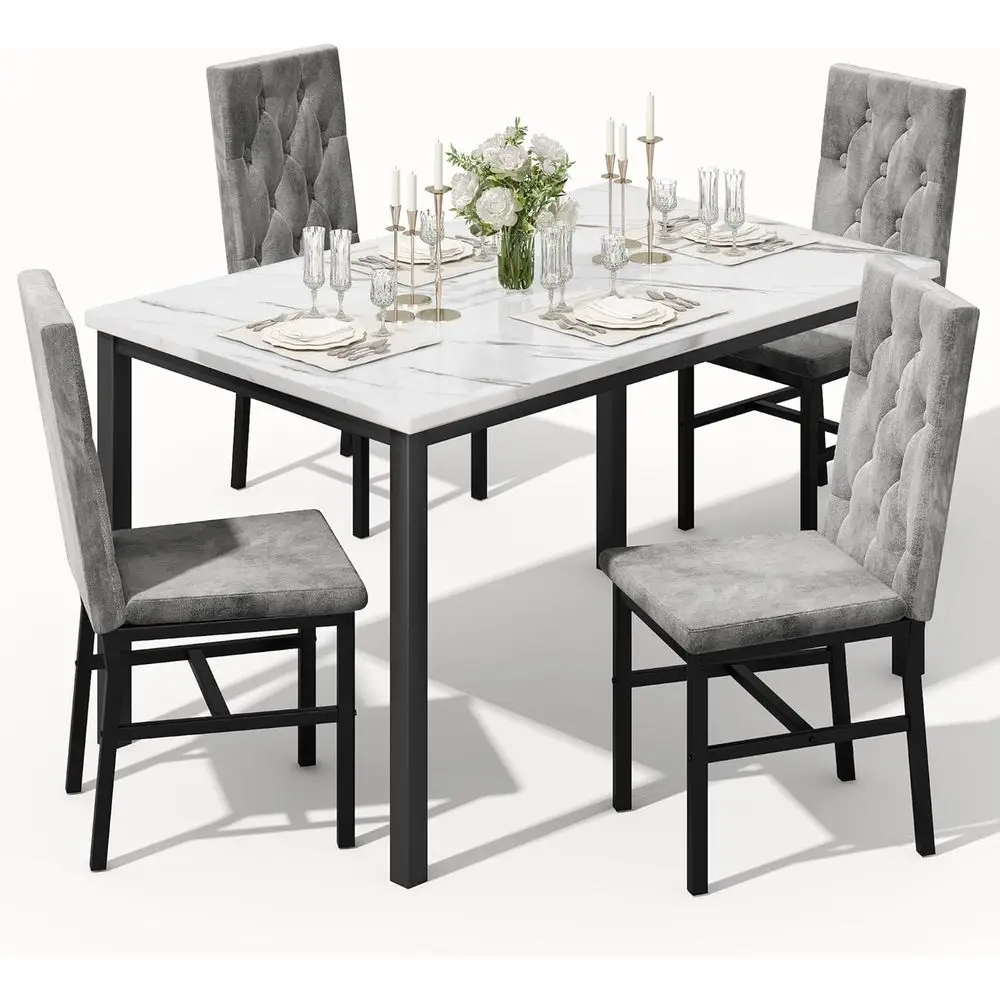 Dining Table Set or 4, aux Marble Small Kitchen Table Chairs Set o 4 with Luxurious Button Tuted Dinner Chairs or Kitchen and Di
Dining Table Set or 4, aux Marble Small Kitchen Table Chairs Set o 4 with Luxurious Button Tuted Dinner Chairs or Kitchen and Di